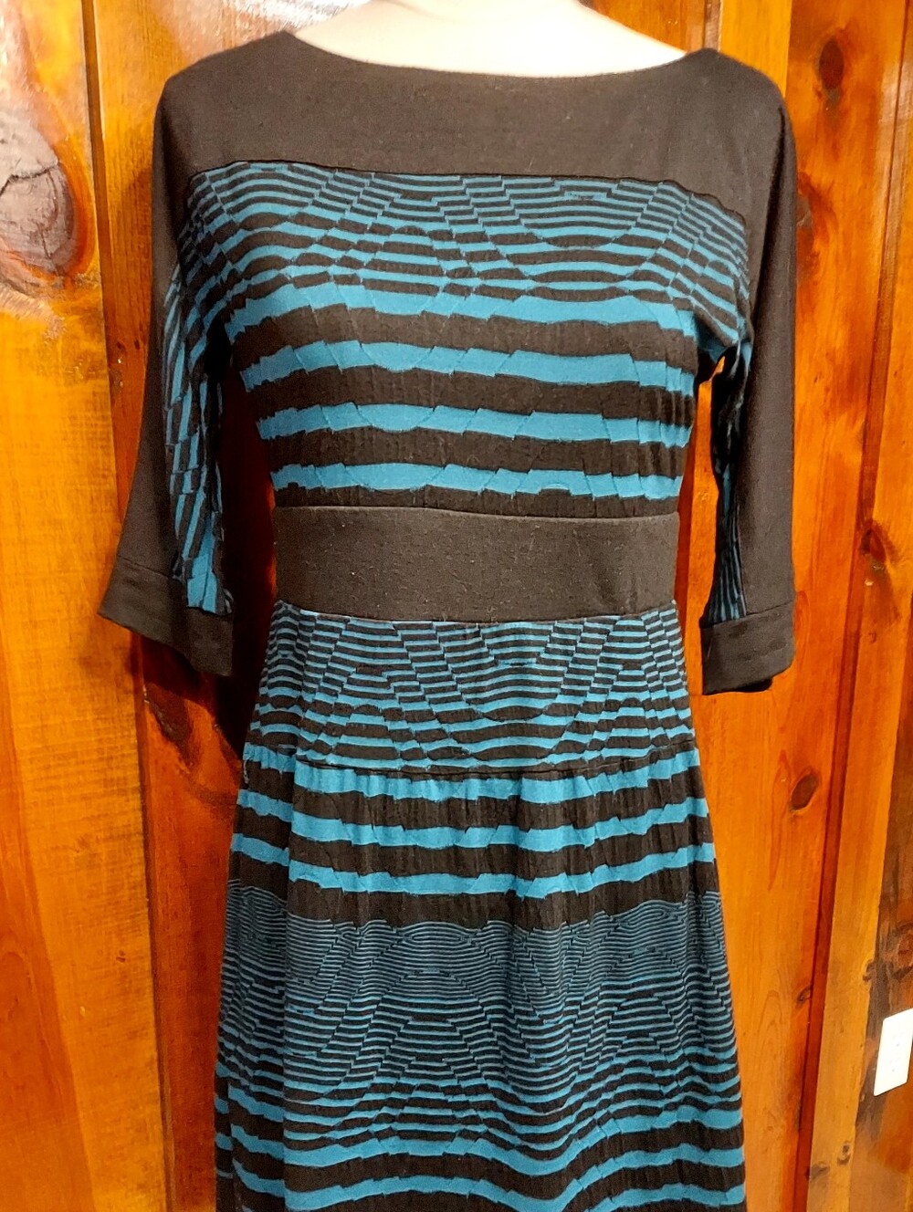 Rabbit Rabbit Rabbit Black and Teal Striped Midi Dress